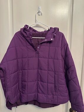 Quilted Hooded Pullover Jacket - Deep Purple